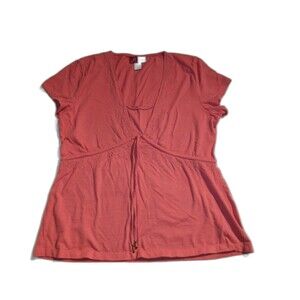 JM Collection Womens Shirt Size L Short Sleeve Tunic Embroidery Orange Boho